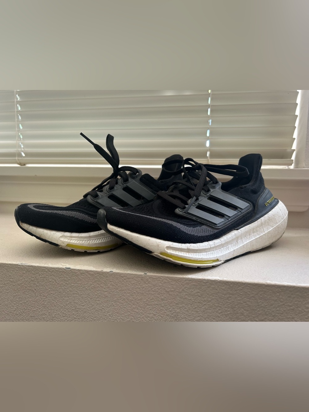 adidas Black and White Running Sneakers with Subtle Yellow Accents